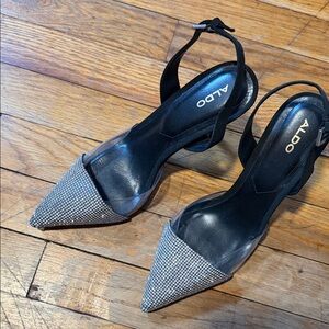 Aldo Black and Silver Pointed Heels
